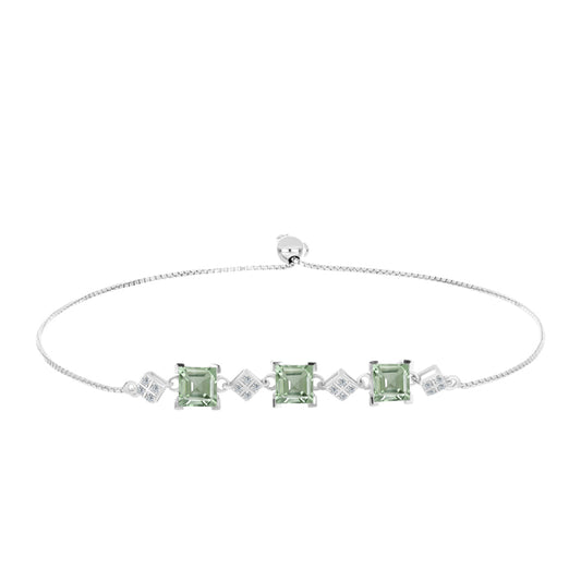 Pulsera de Plata con Amatista Verde y Topacio Blanco