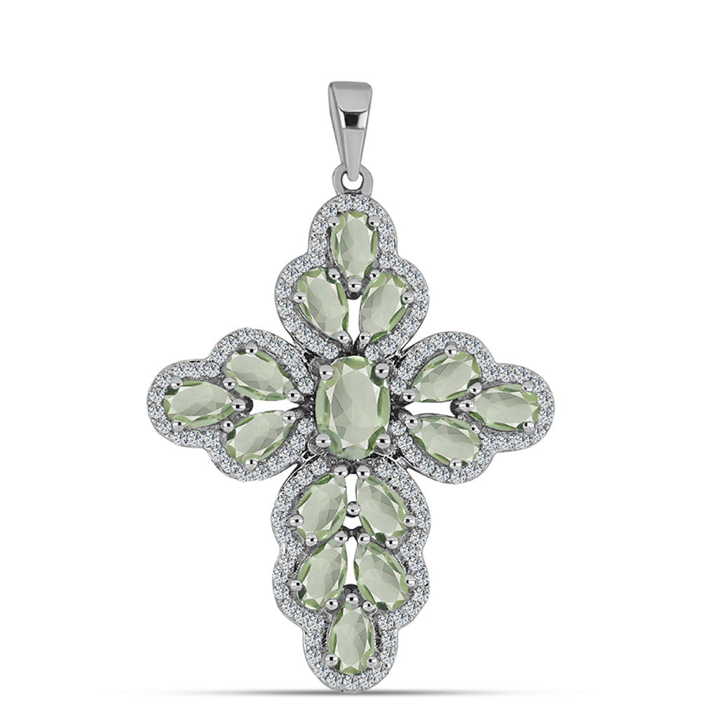 Cruz Colgante de Plata con Amatista Verde y Topacio Blanco 1 