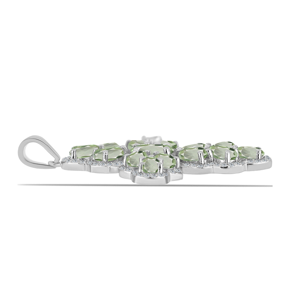 Cruz Colgante de Plata con Amatista Verde y Topacio Blanco 2 