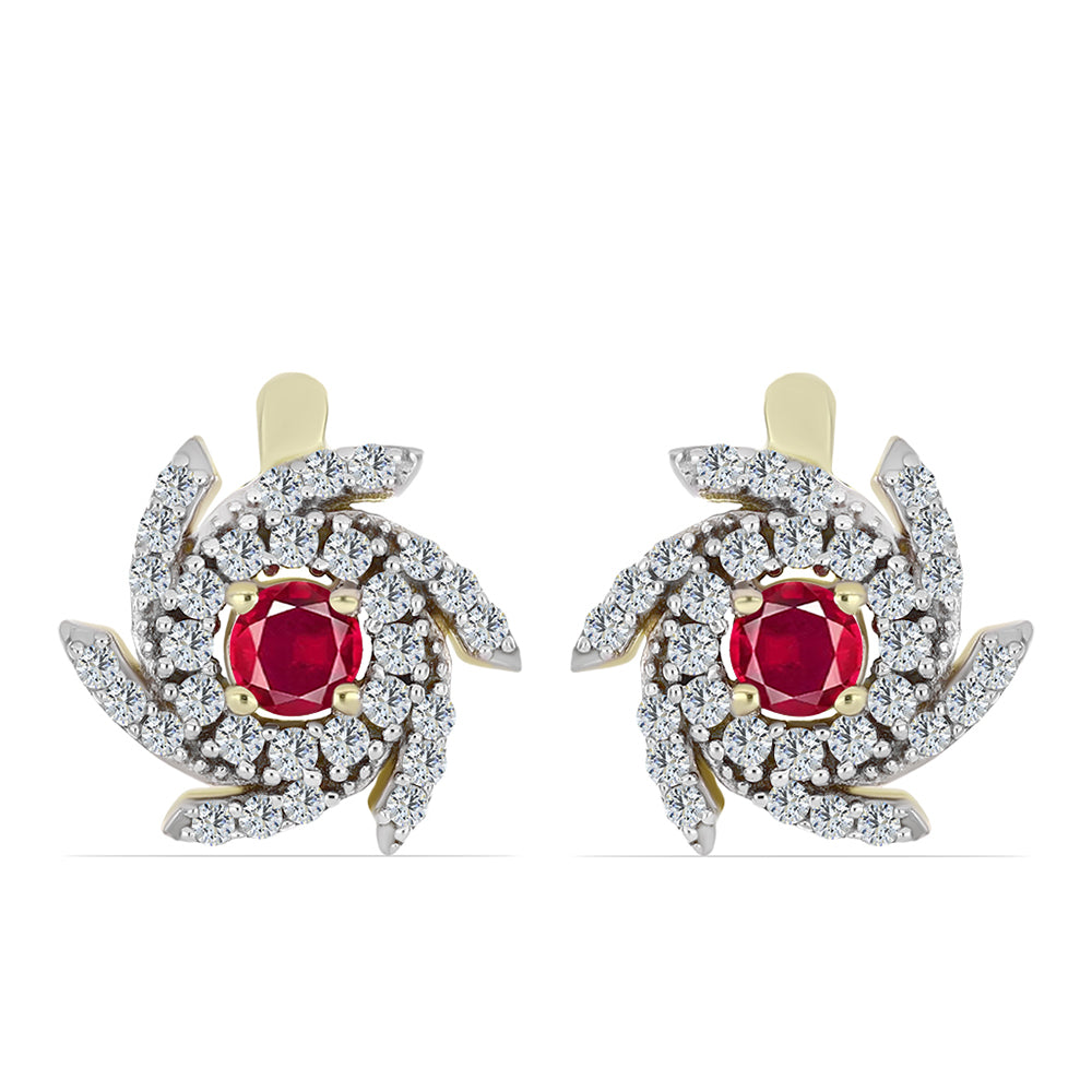 Pendientes de Plata Bañada en Oro con Rubí de Madagascar y Topacio Blanco 1 