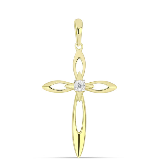 Cruz Colgante de Plata Bañada en Oro con Diamante blanco