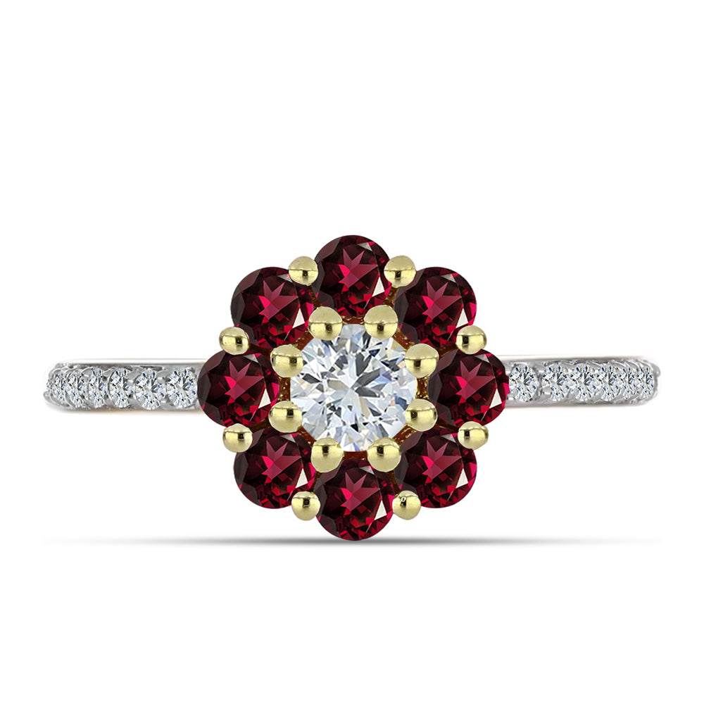 Anillo de Plata Bañada en Oro con Granate Rodolita y Topacio Blanco 1 