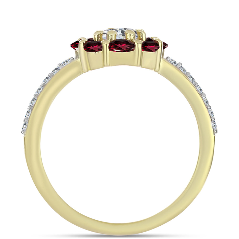 Anillo de Plata Bañada en Oro con Granate Rodolita y Topacio Blanco 2 