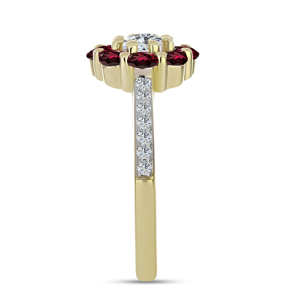 Anillo de Plata Bañada en Oro con Granate Rodolita y Topacio Blanco 4 