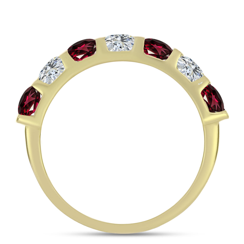 Anillo de Plata Bañada en Oro con Granate Rodolita y Topacio Blanco