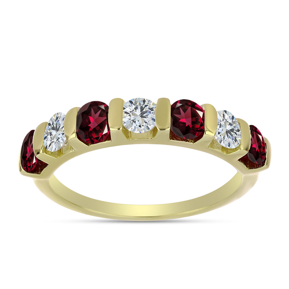 Anillo de Plata Bañada en Oro con Granate Rodolita y Topacio Blanco 1 