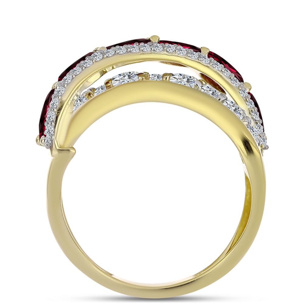 Anillo de Plata Bañada en Oro con Granate Rodolita y Topacio Blanco