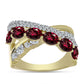 Anillo de Plata Bañada en Oro con Granate Rodolita y Topacio Blanco