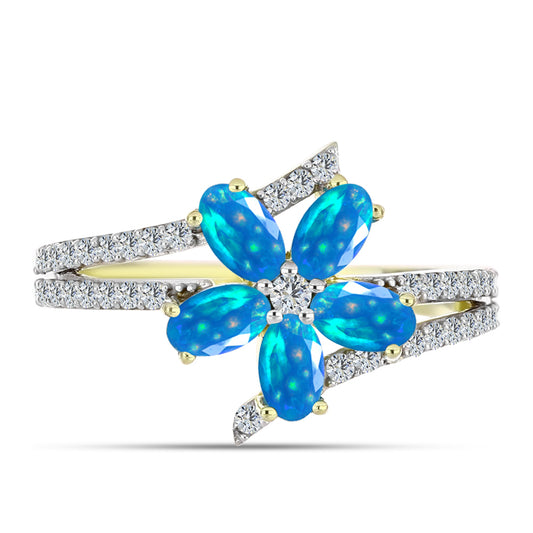 Anillo de Plata Bañada en Oro con Ópalo Paraíso de Etiopia y Topacio Blanco