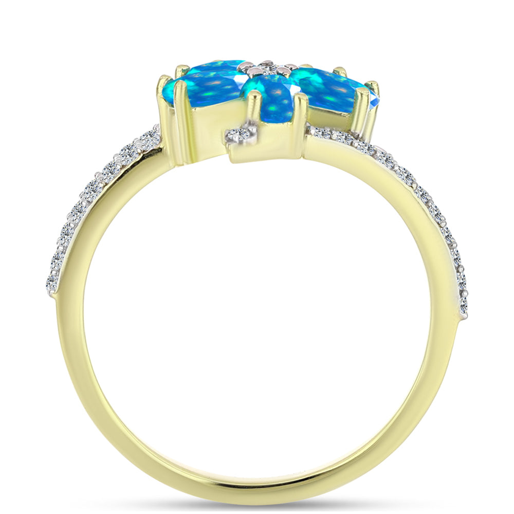 Anillo de Plata Bañada en Oro con Ópalo Paraíso de Etiopia y Topacio Blanco 2 