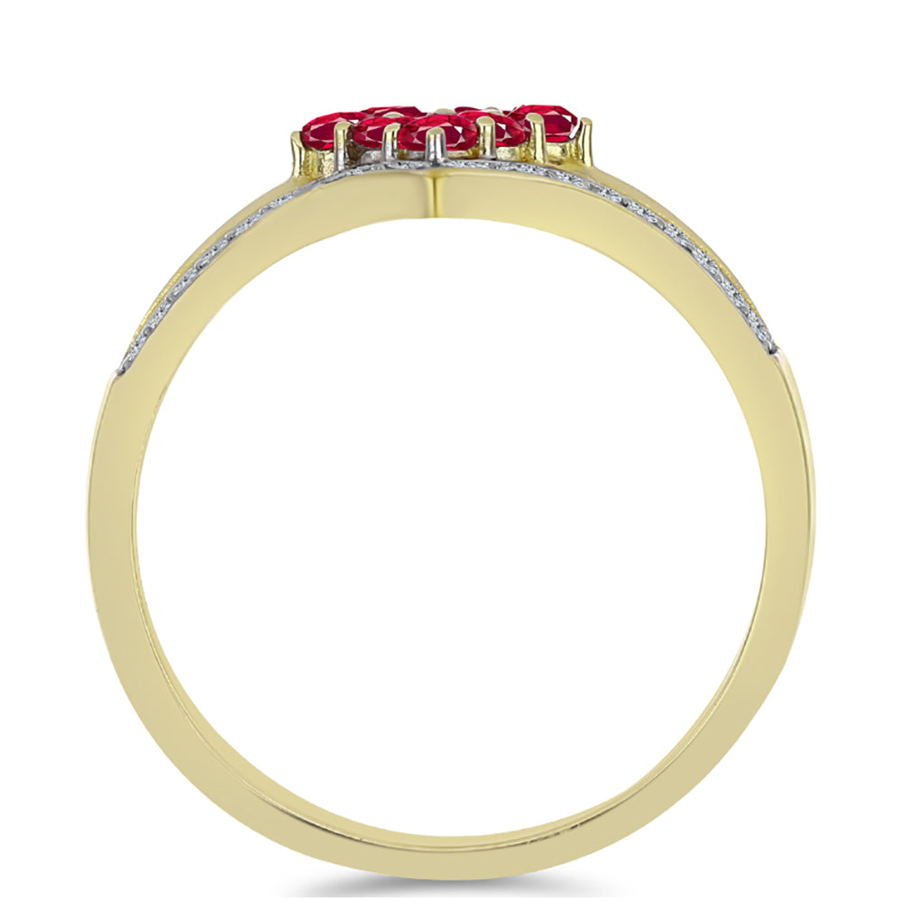Anillo de Plata Bañada en Oro con Rubí de Madagascar y Topacio Blanco