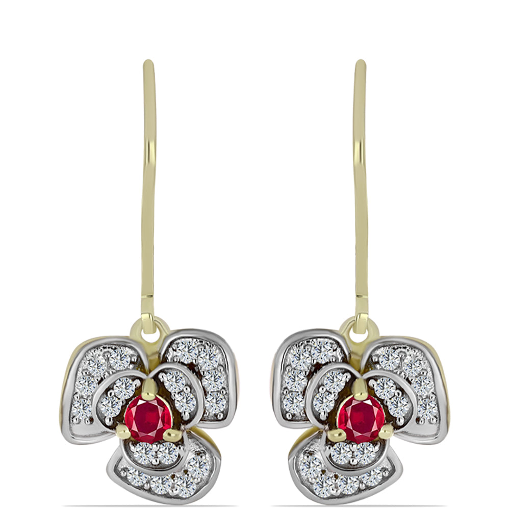 Pendientes de Plata Bañada en Oro con Rubí de Madagascar y Topacio Blanco