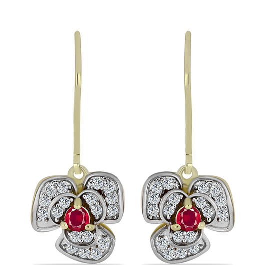 Pendientes de Plata Bañada en Oro con Rubí de Madagascar y Topacio Blanco