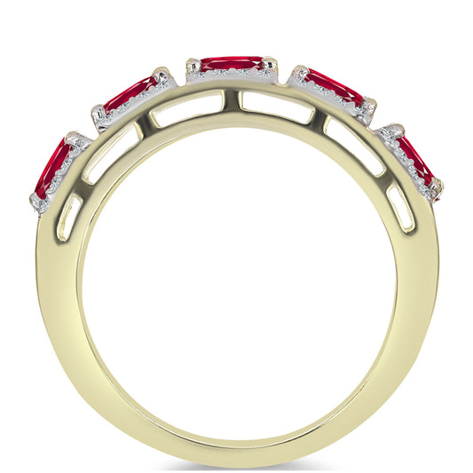 Anillo de Plata Bañada en Oro con Rubí de Madagascar y Topacio Blanco