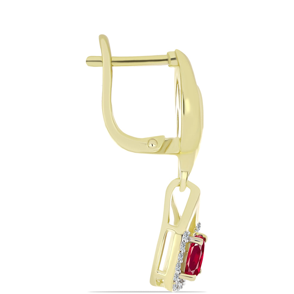 Pendientes de Plata Bañada en Oro con Rubí de Madagascar y Topacio Blanco 2 