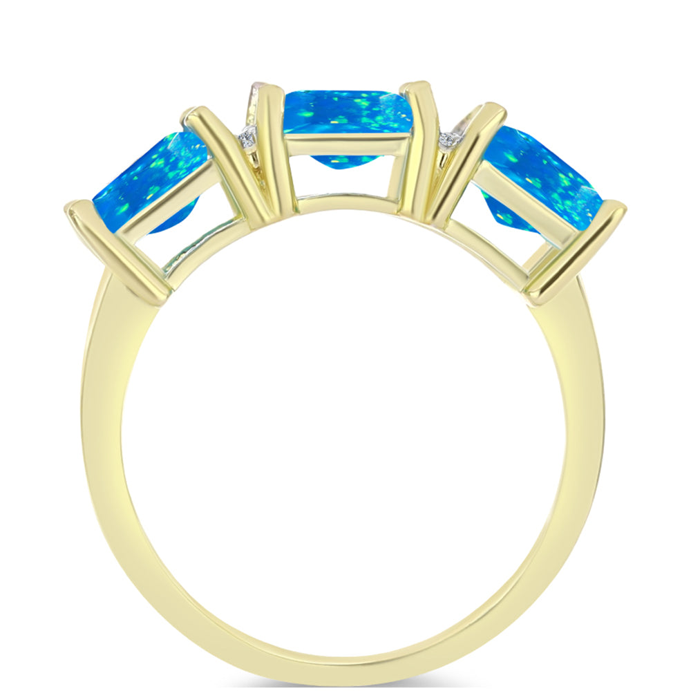 Anillo de Plata Bañada en Oro con Ópalo Paraíso de Etiopia y Topacio Blanco 2 