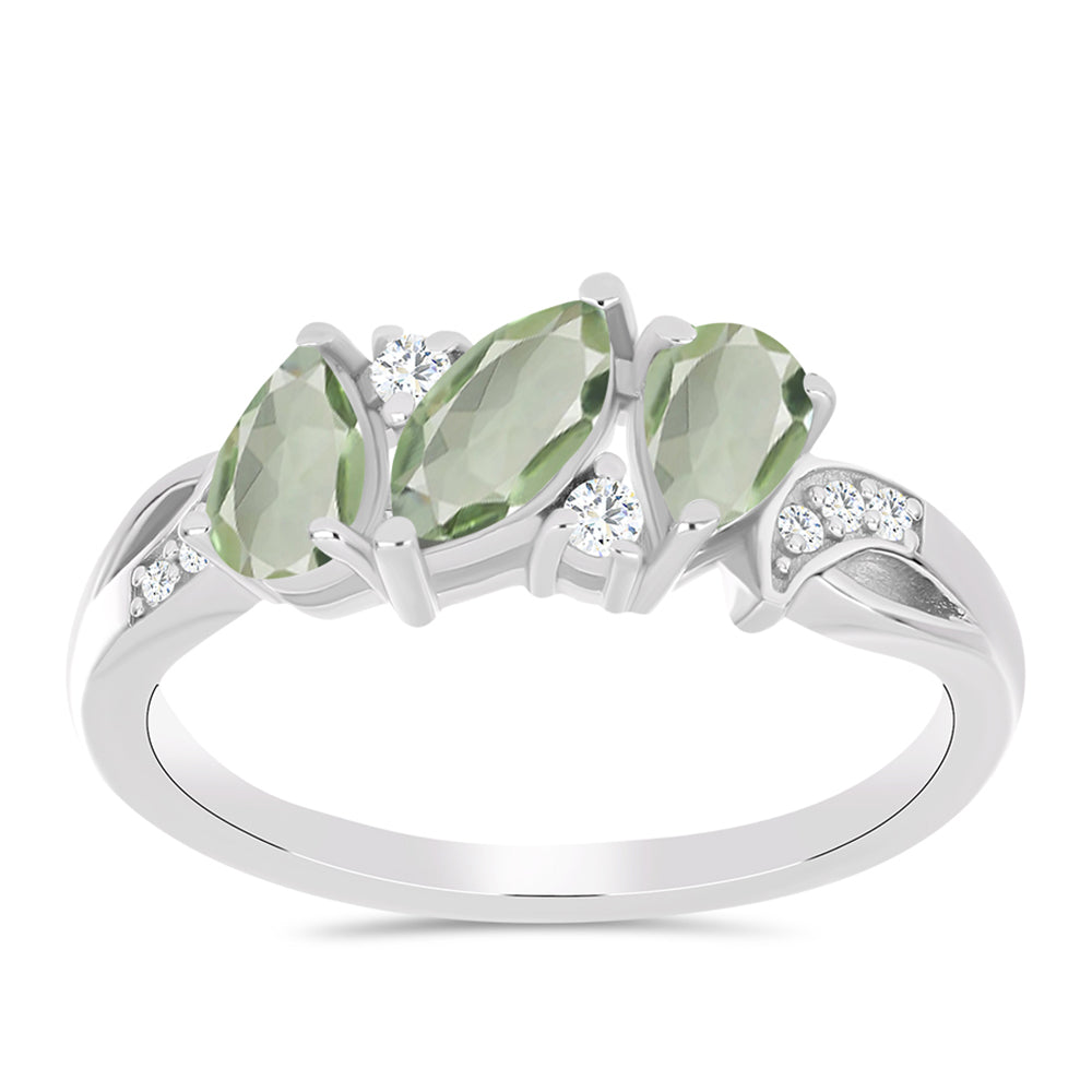 Anillo de Plata con Amatista Verde y Topacio Blanco