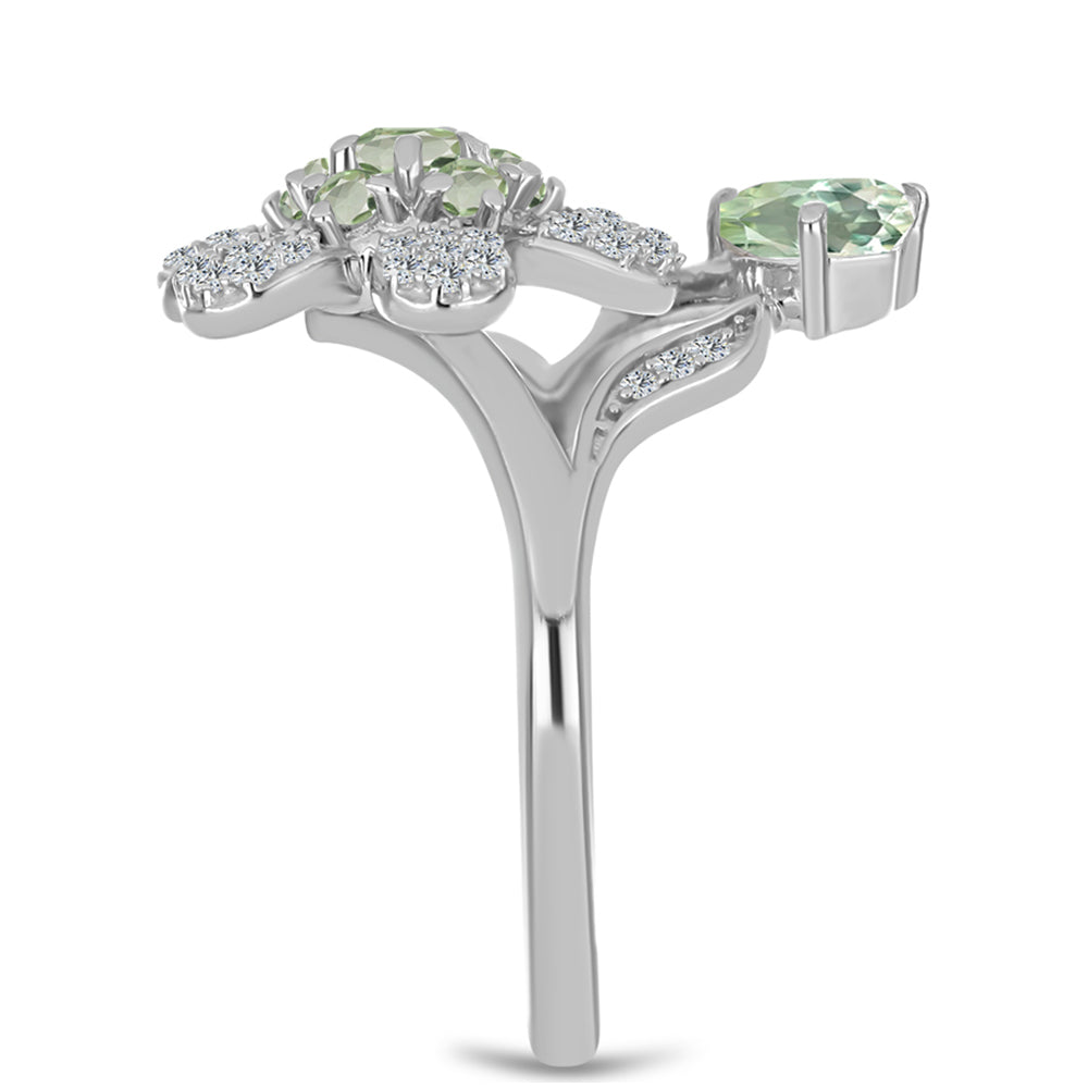 Anillo de Plata con Amatista Verde y Topacio Blanco 4 