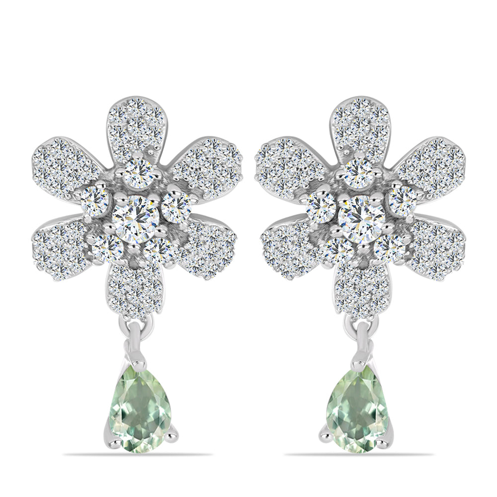 Pendientes de Plata con Amatista Verde y Topacio Blanco