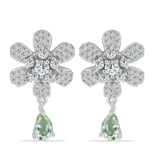 Pendientes de Plata con Amatista Verde y Topacio Blanco