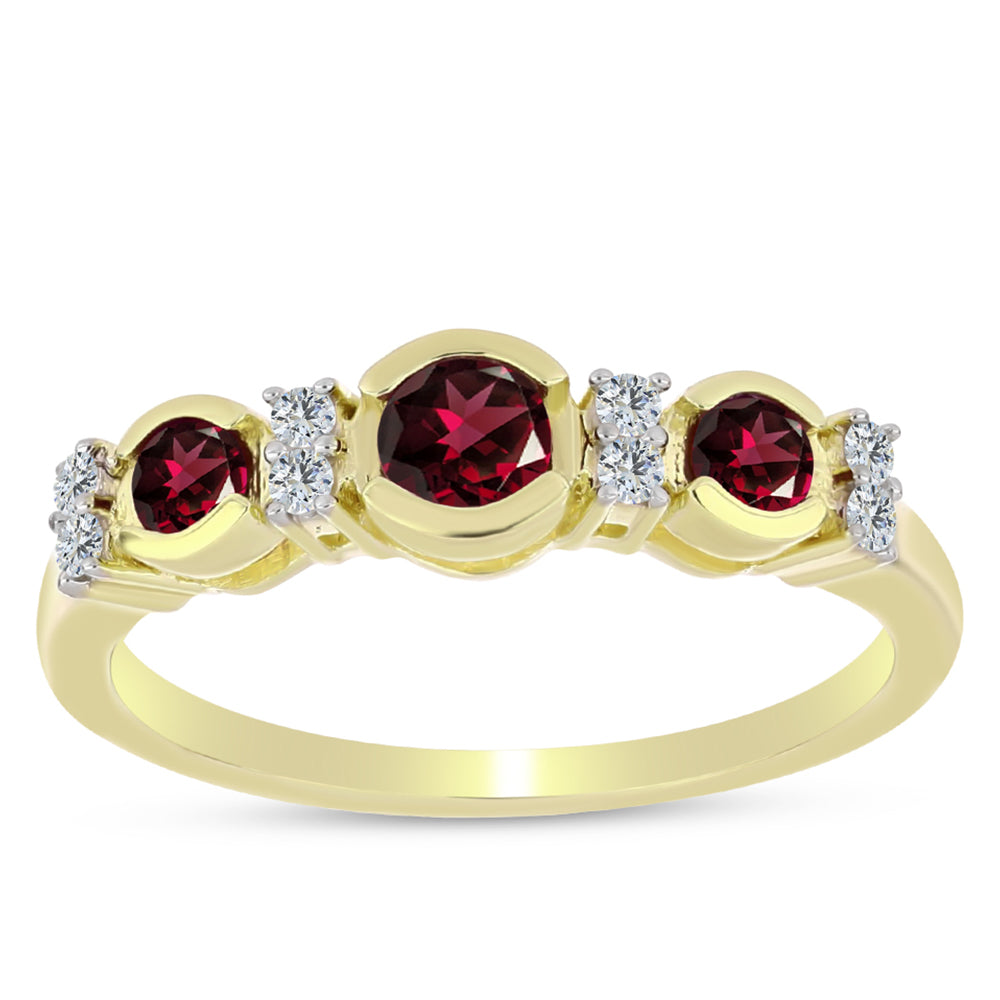 Anillo de Plata Bañada en Oro con Granate Rodolita y Topacio Blanco