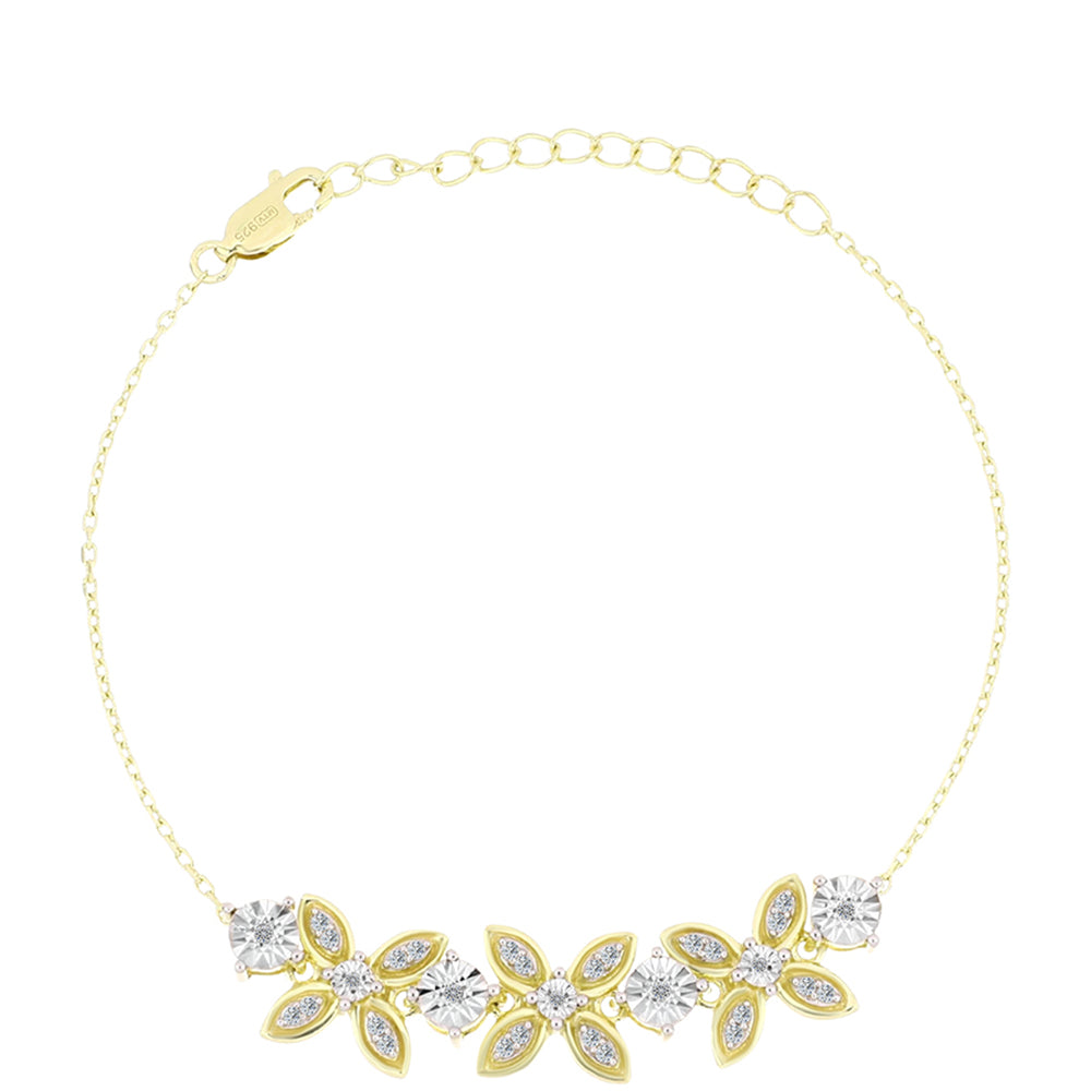 Pulsera de Plata Bañada en Oro con Diamante blanco y Topacio Blanco 1 