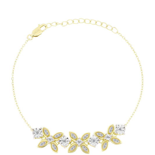 Pulsera de Plata Bañada en Oro con Diamante blanco y Topacio Blanco
