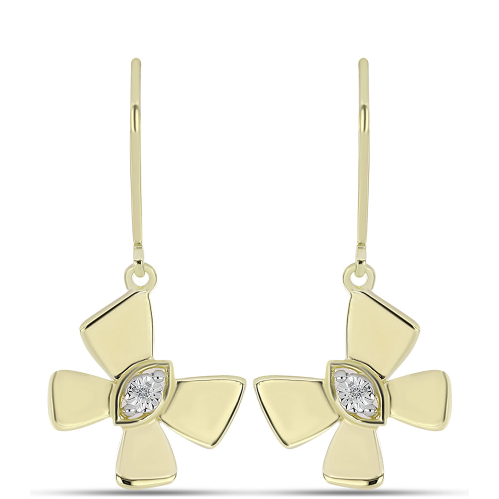 Pendientes de Plata Bañada en Oro con Diamante blanco