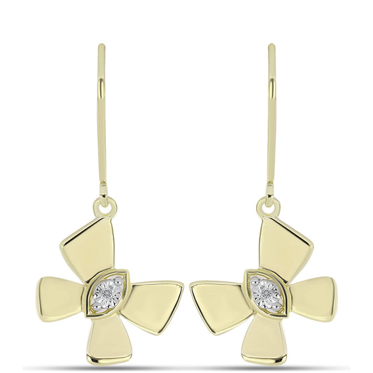 Pendientes de Plata Bañada en Oro con Diamante blanco