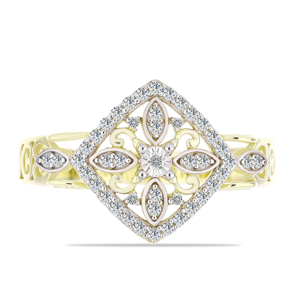 Anillo de Plata Bañada en Oro con Diamante blanco y Topacio Blanco 1 