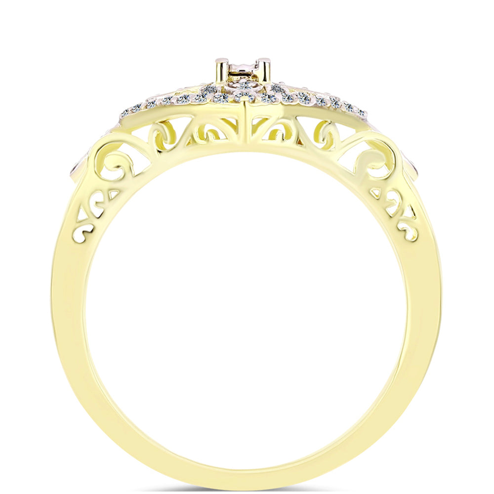 Anillo de Plata Bañada en Oro con Diamante blanco y Topacio Blanco 2 