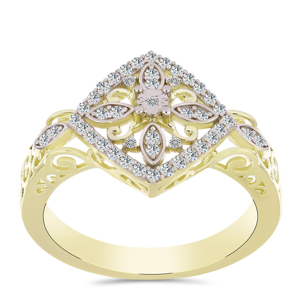 Anillo de Plata Bañada en Oro con Diamante blanco y Topacio Blanco