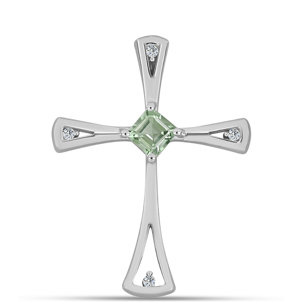 Cruz Colgante de Plata con Amatista Verde y Topacio Blanco 1 