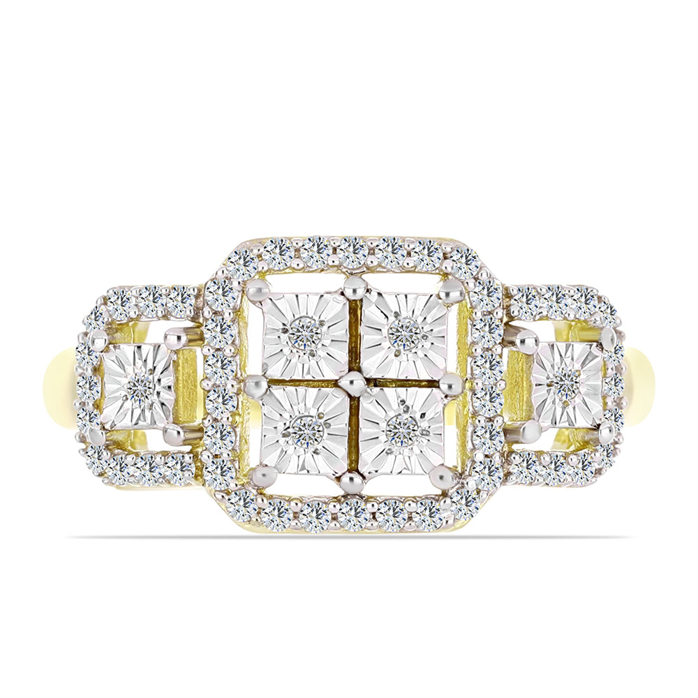 Anillo de Plata Bañada en Oro con Diamante blanco y Topacio Blanco 1 