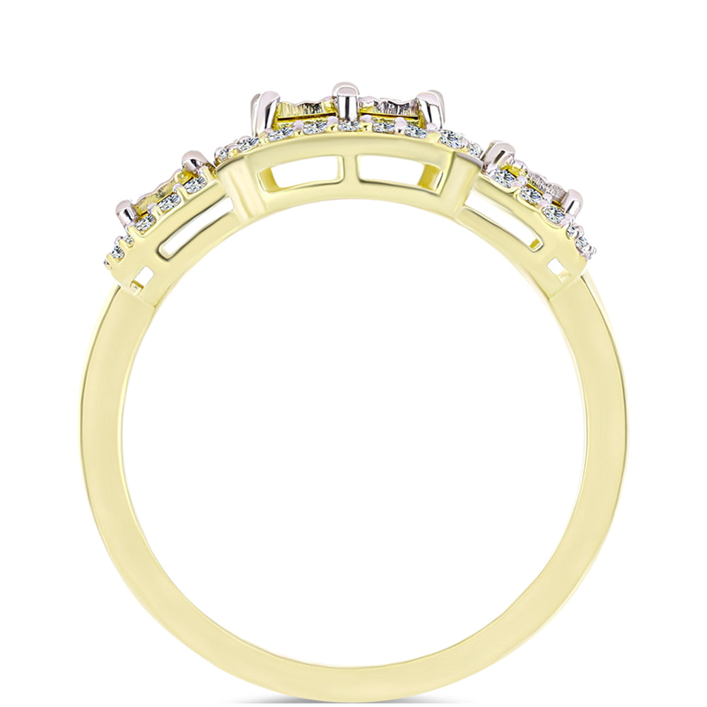 Anillo de Plata Bañada en Oro con Diamante blanco y Topacio Blanco 2 