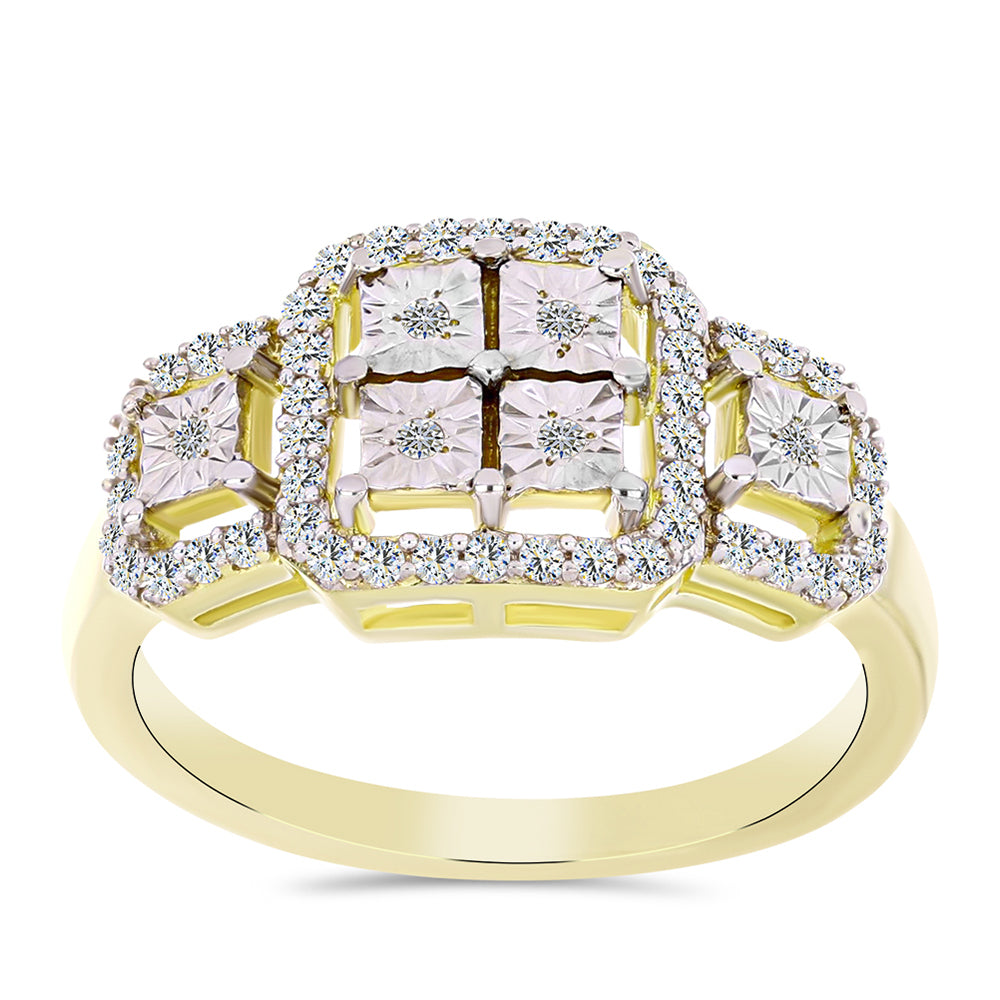 Anillo de Plata Bañada en Oro con Diamante blanco y Topacio Blanco 3 