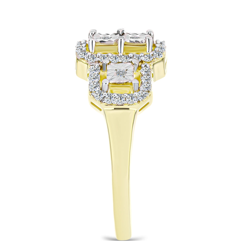 Anillo de Plata Bañada en Oro con Diamante blanco y Topacio Blanco 4 
