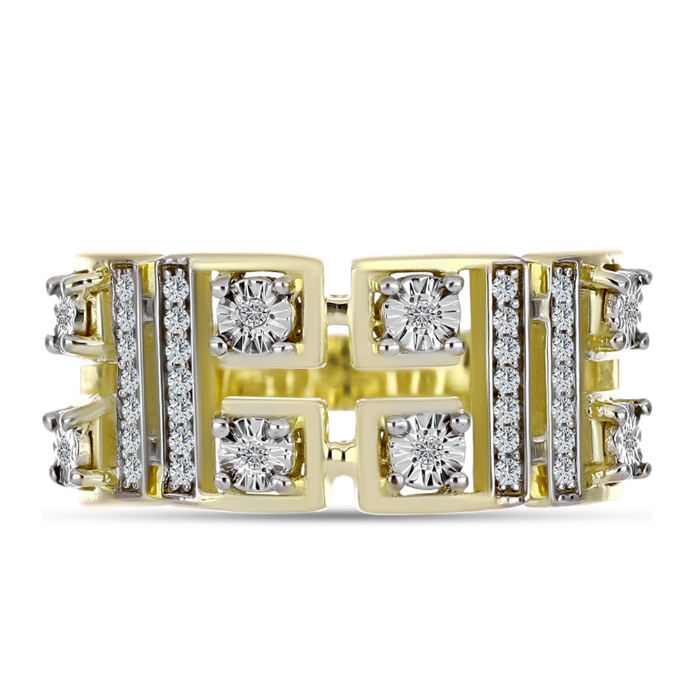 Anillo de Plata Bañada en Oro con Diamante blanco y Topacio Blanco 1 