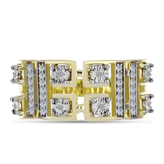 Anillo de Plata Bañada en Oro con Diamante blanco y Topacio Blanco