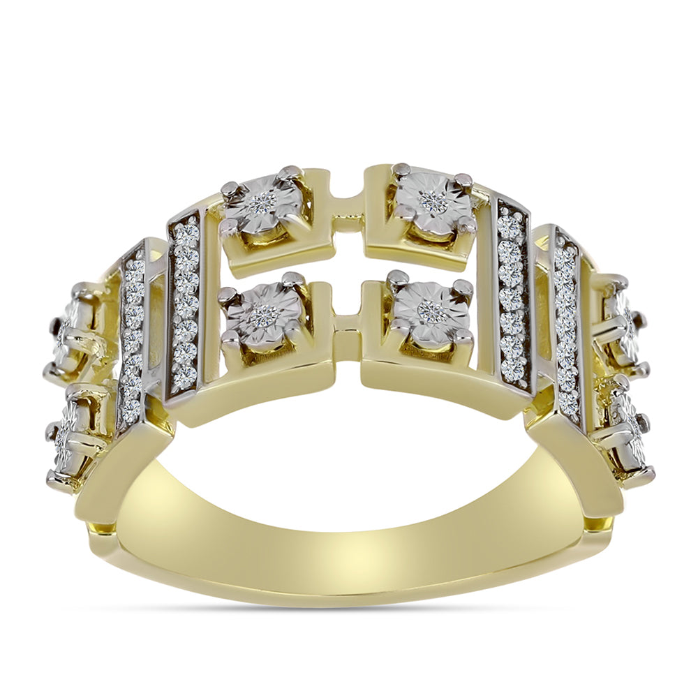 Anillo de Plata Bañada en Oro con Diamante blanco y Topacio Blanco 3 