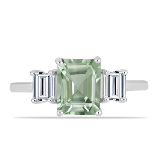 Anillo de Plata con Amatista Verde y Topacio Blanco