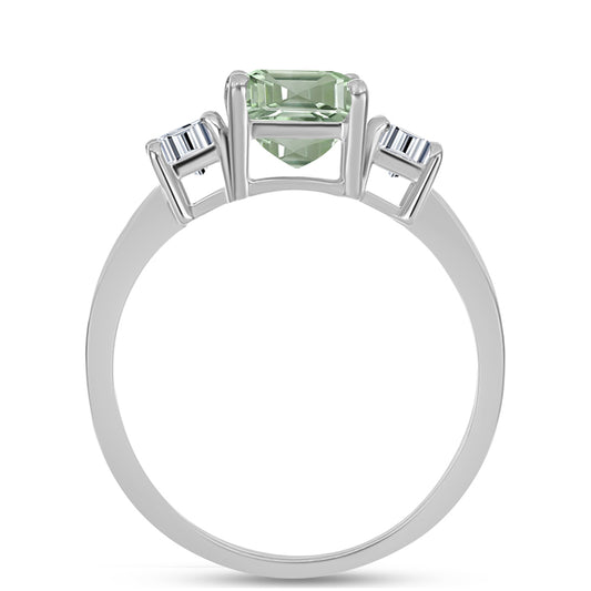 Anillo de Plata con Amatista Verde y Topacio Blanco