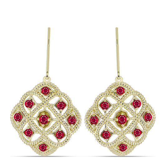 Pendientes de Plata Bañada en Oro con Rubí de Madagascar