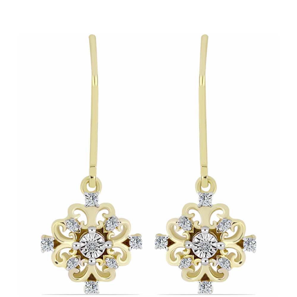 Pendientes de Plata Bañada en Oro con Diamante blanco y Topacio Blanco