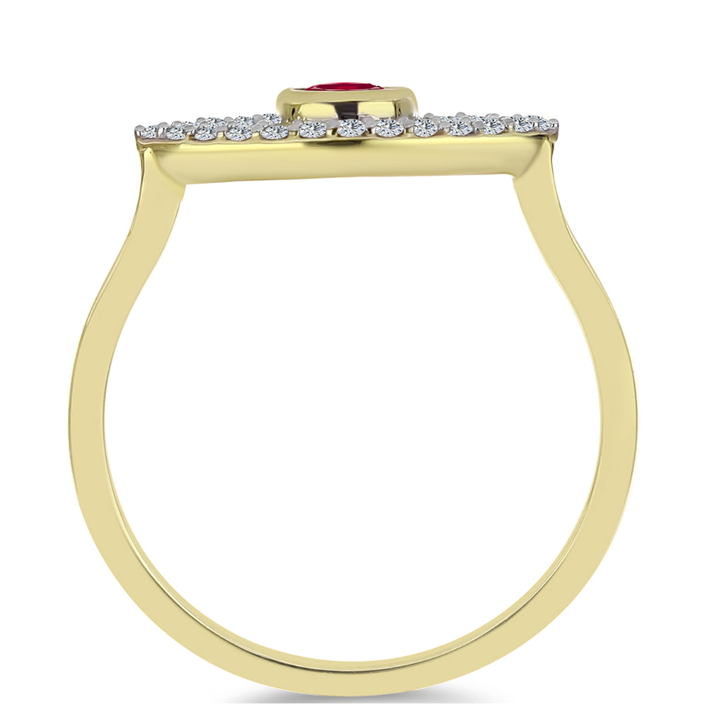 Anillo de Plata Bañada en Oro con Rubí de Madagascar y Topacio Blanco