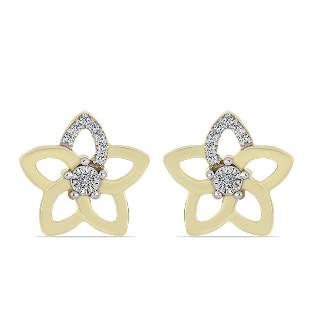 Pendientes de Plata Bañada en Oro con Diamante blanco y Topacio Blanco