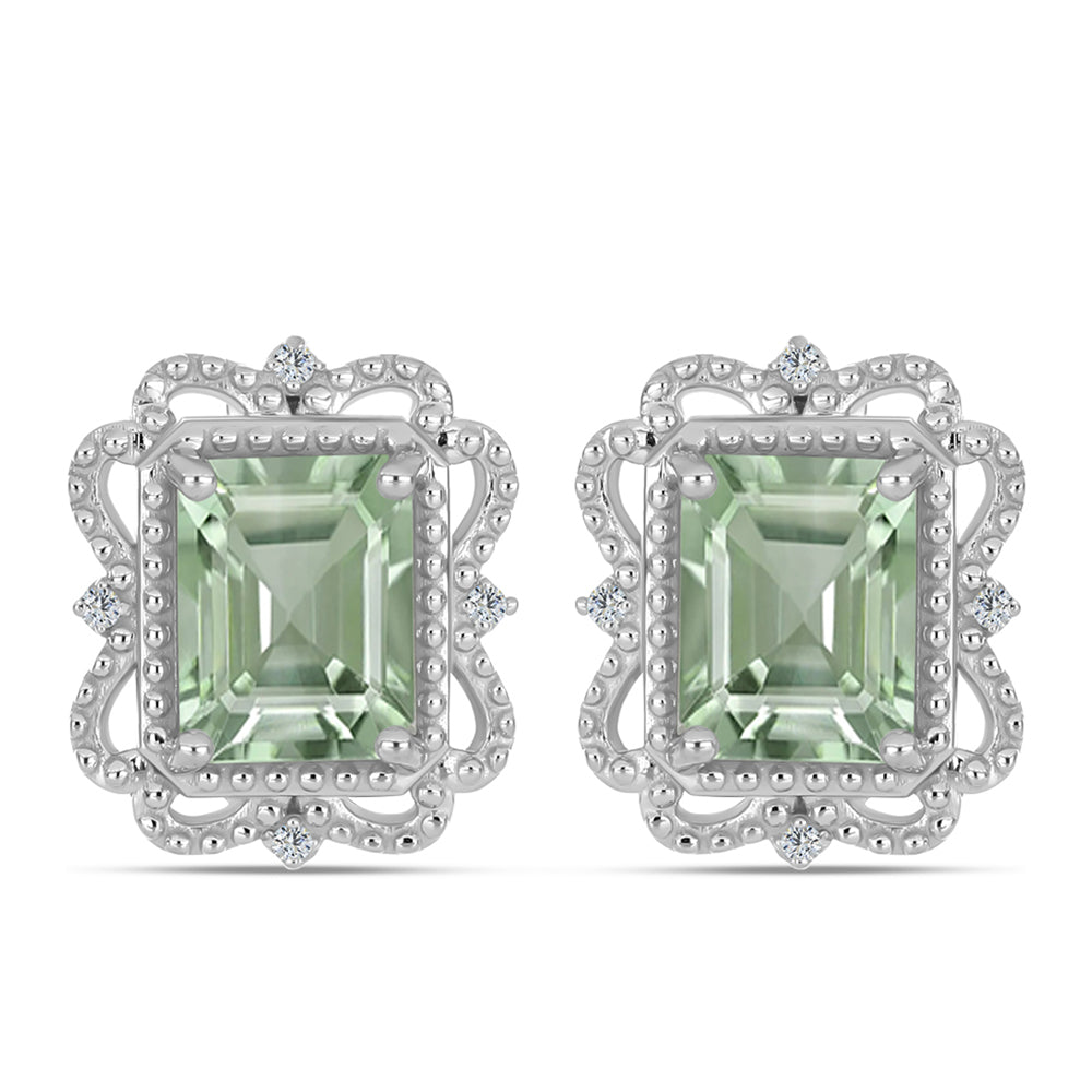 Pendientes de Plata con Amatista Verde y Topacio Blanco 1 