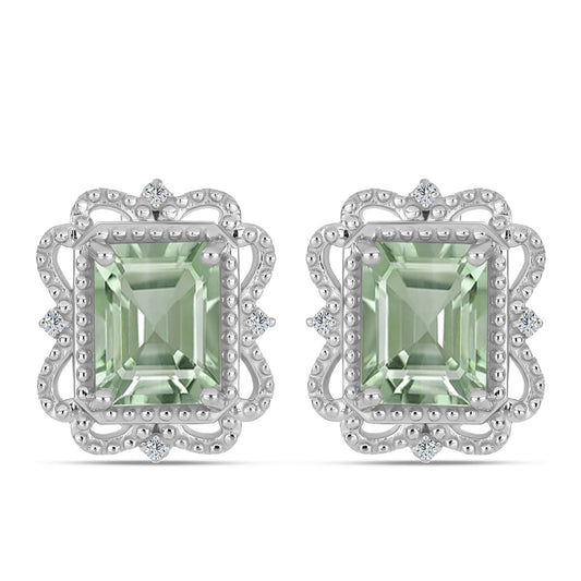 Pendientes de Plata con Amatista Verde y Topacio Blanco