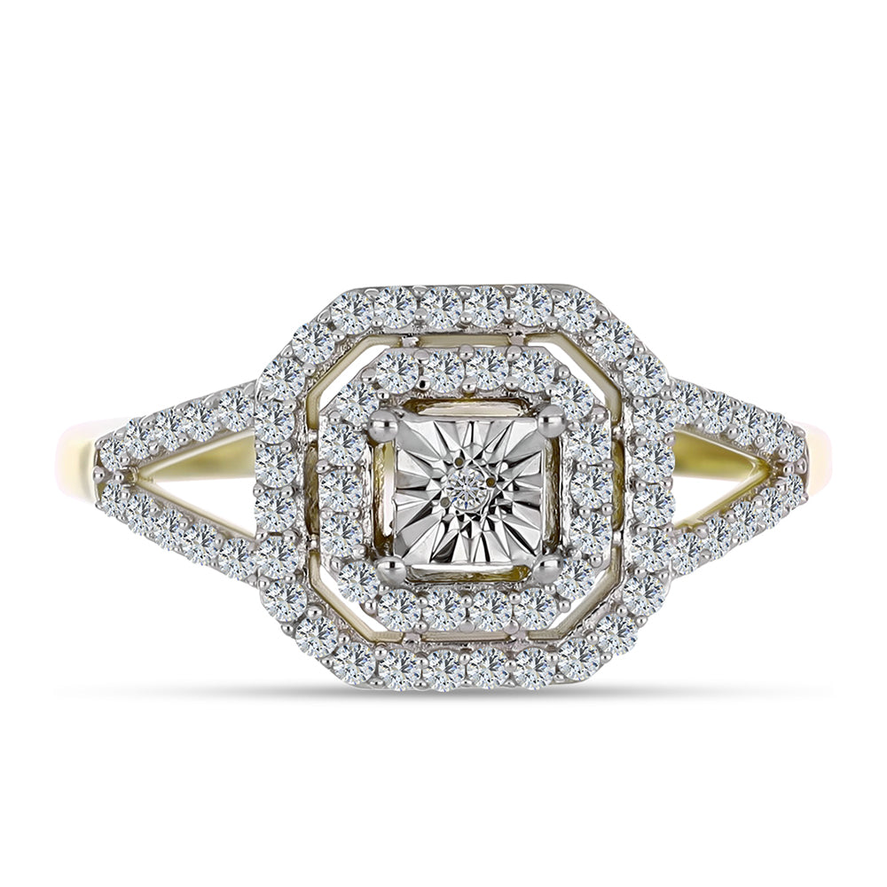 Anillo de Plata Bañada en Oro con Diamante blanco y Topacio Blanco