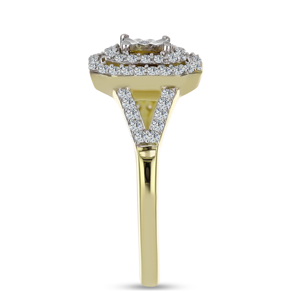 Anillo de Plata Bañada en Oro con Diamante blanco y Topacio Blanco 4 